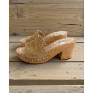 VERONICA BEARD Hannalee Tan Suede Clog Wood Sandals Size 9